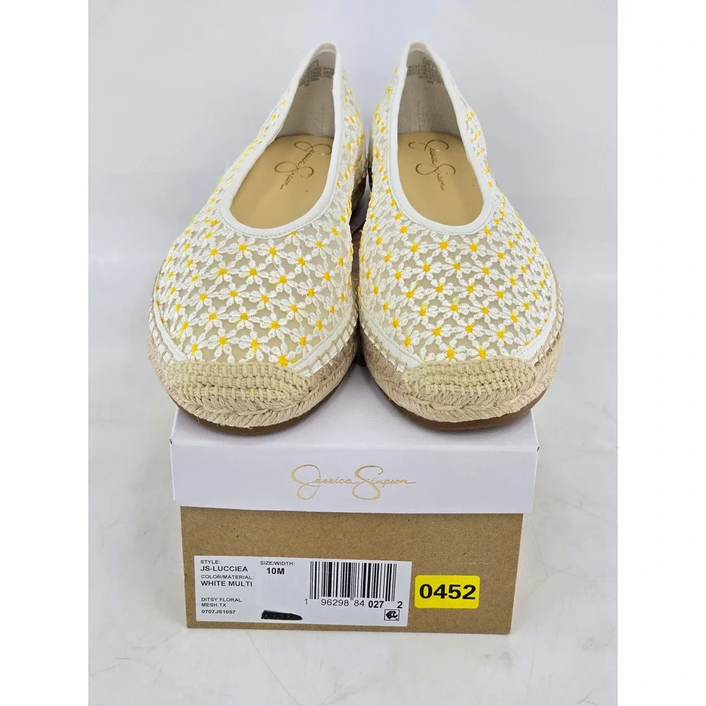 Jessica Simpson Lucciea Espadrille Flats Womens 10 White Floral Mesh - NEW